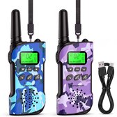 Sencision Walkie Talkie voor Kinderen Oplaadbaar - Portofoon - Walkie Talkie Oplaadbaar - Set van 2 - Tot 5 km Bereik - Zaklamp - SOS Functie - Camo Blauw/Paars