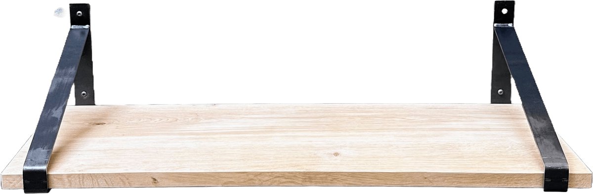 GoudmetHout Lichte Eiken Wandplank - 260x40 cm - 2 Industriële XL Plankdragers Zonder Coating Licht eiken