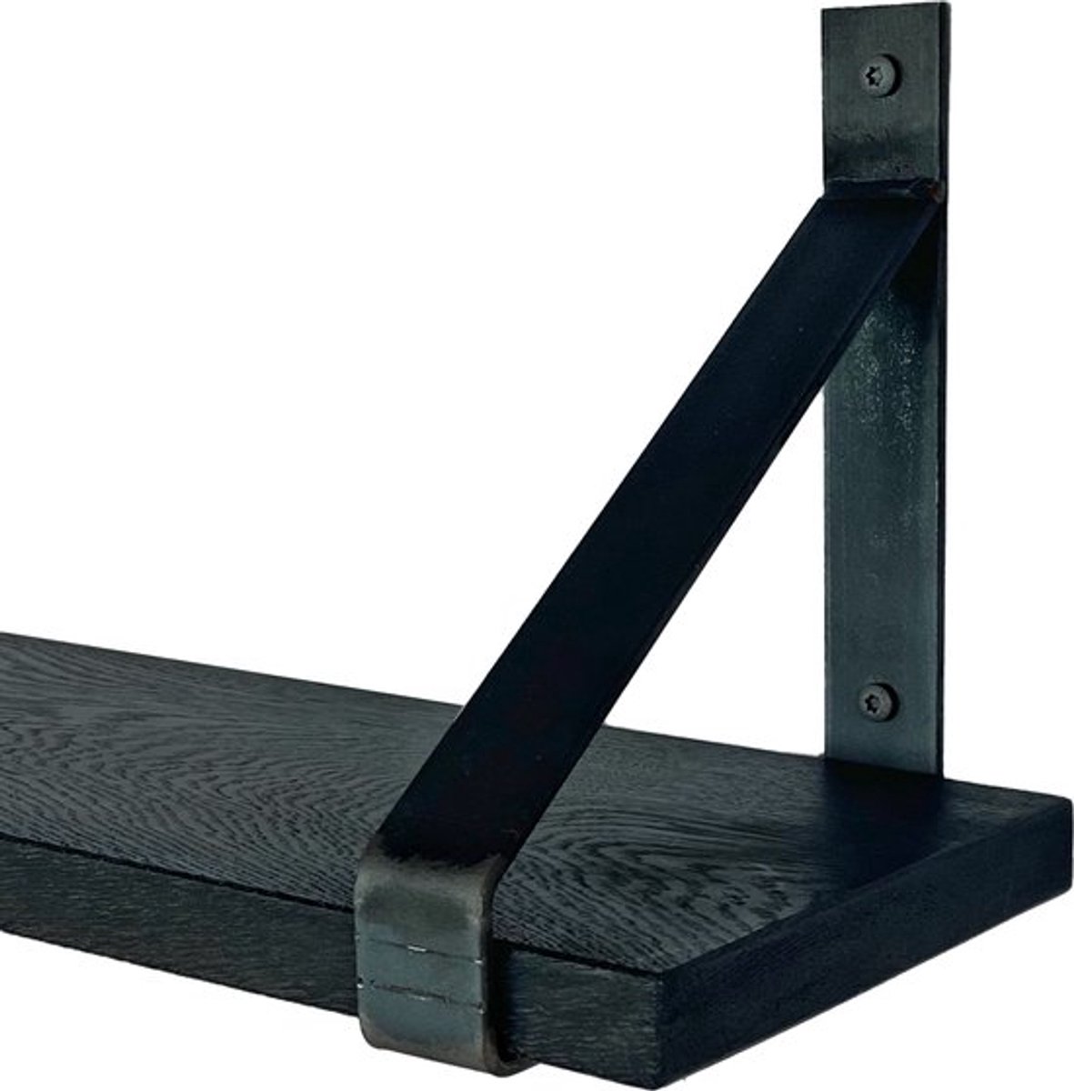 GoudmetHout Zwarte Eiken Wandplank - 260x20 cm - 2 Industriële XL Plankdragers Zonder Coating Zwart eiken