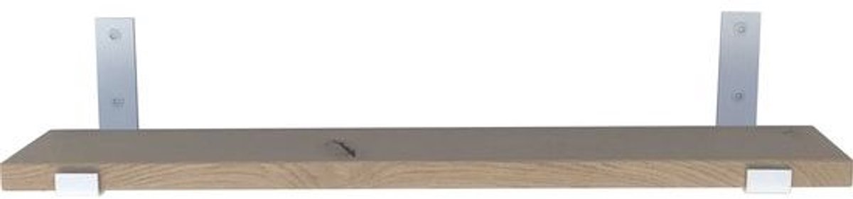 GoudmetHout Lichte Eiken Wandplank - 260x10 cm - Plankdragers L-UP Mat Wit Licht eiken