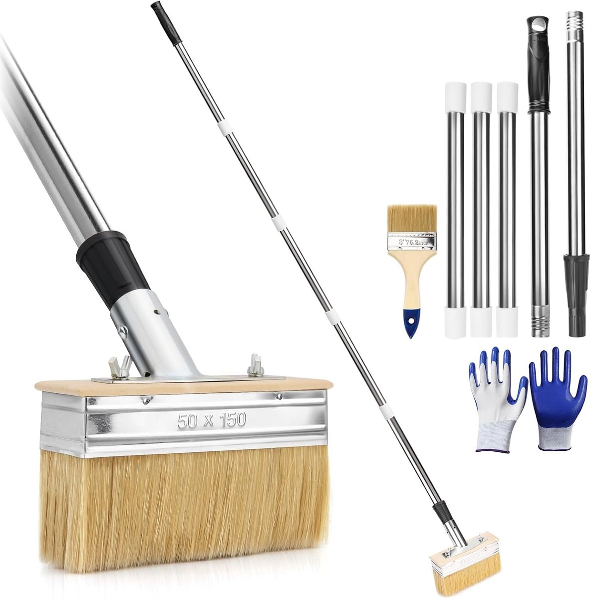 Langhandige platte vervangborstel van 150 cm voor terrasverf, olie, vernis en coatings voor gekleurd hout