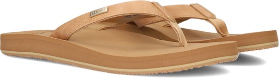 Bruine Reef slipper met brede band en merklogo, zool met dubbele rand.