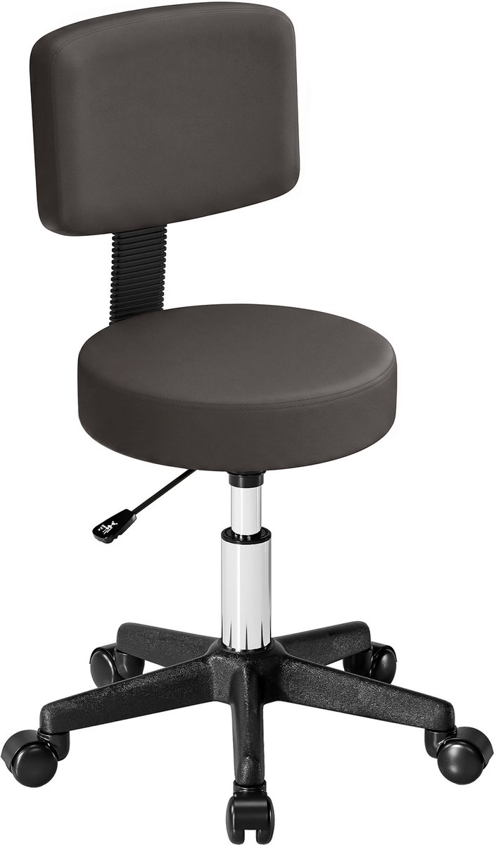 Draaikruk met wieltjes en rugleuning - Massagestoel - in hoogte verstelbaar - ergonomische rugleuning - Grijs