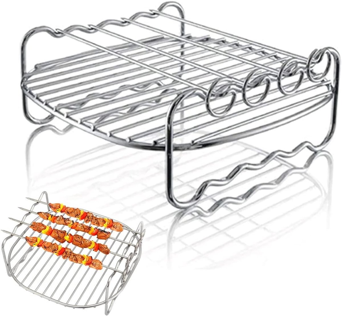 Accessoires voor heteluchtfriteuse - RVS Air Fryer Rack 17cm, Grillset met Bakpen voor Bakplaten en Buitenbarbecues
