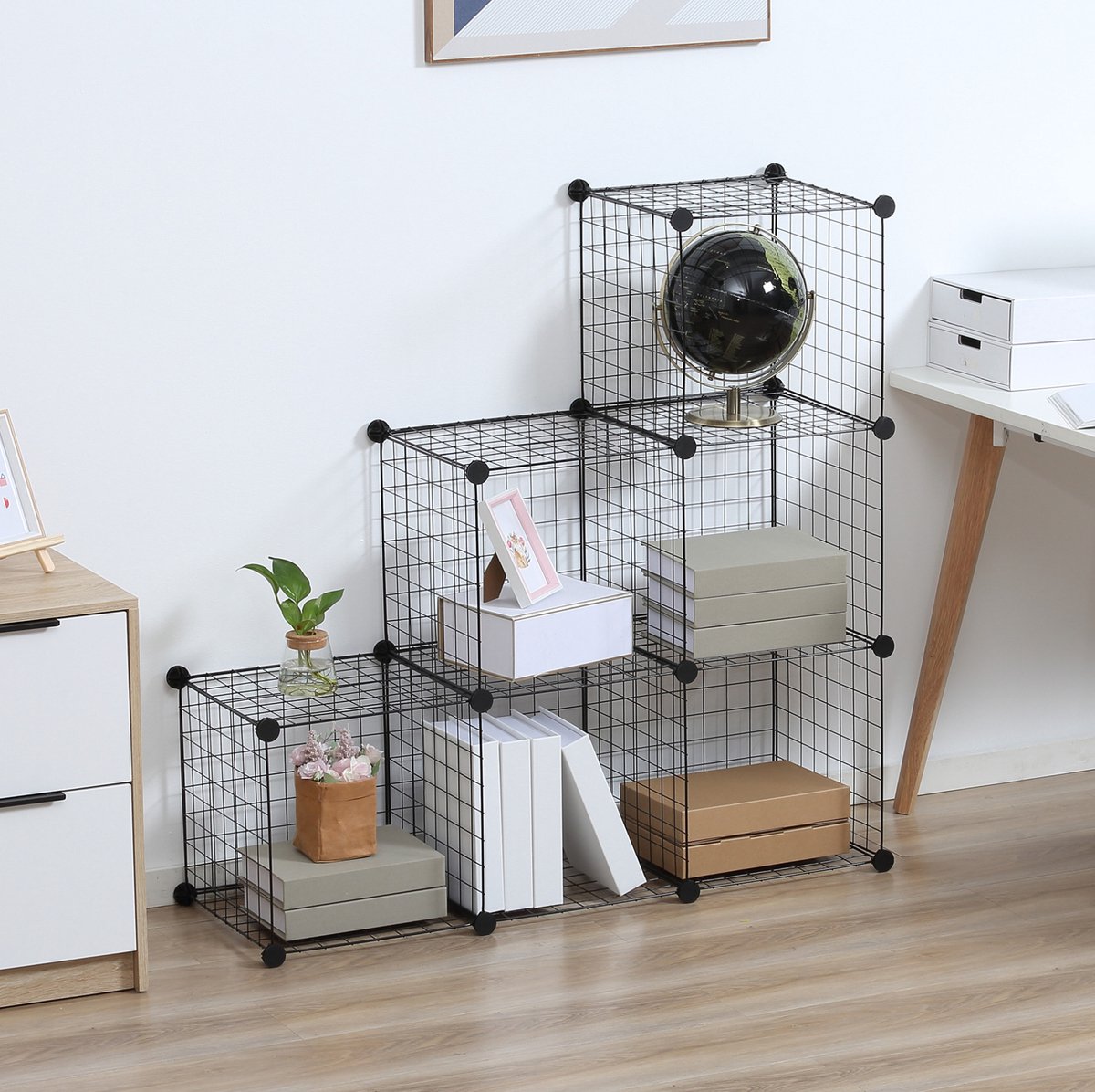 Vakkenkast – Modulair Steckregal met 6 Vakken – 109 x 37 x 109 cm – Metaal – Zwart – Open Opbergrek