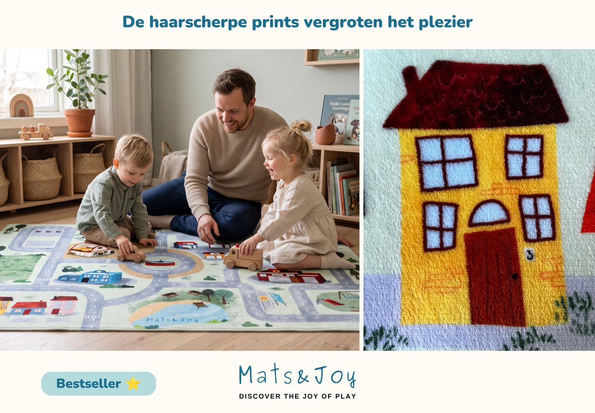 Mats & Joy® Village Auto Speelmat 110x170cm - Fluweelzacht - Anti-slip - Wasbaar - Groot Auto Speeltapijt voor Kinderen - Speelkleed Baby – Autokleed thumbnail 6