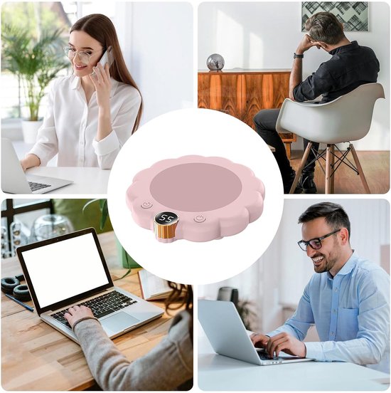 Elektrische bekerwarmer - warme onderzetter met constante temperatuur - automatisch opwarmende melkverwarmer - slimme voor kantoor met digitaal led-display - functie - roze — afbeelding 4