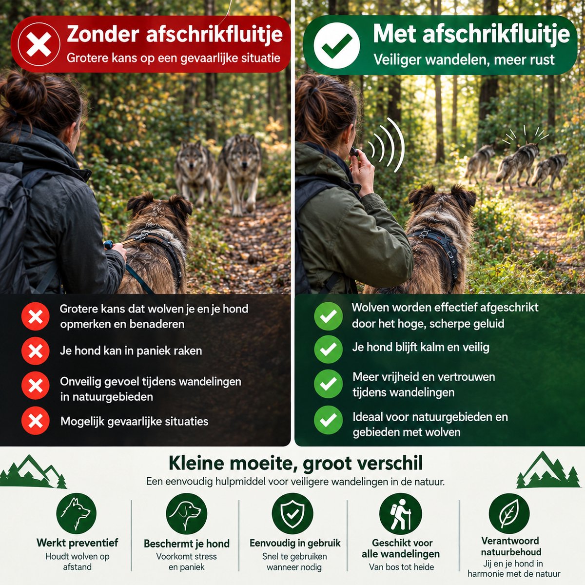 Currero Wolvenfluitje - Alarmfluit - 150 Decibel - Wolven Verjagen - Hondenfluitje - Terugroepfluit - Noodfluit - Sleutelhanger - 5 Stuks