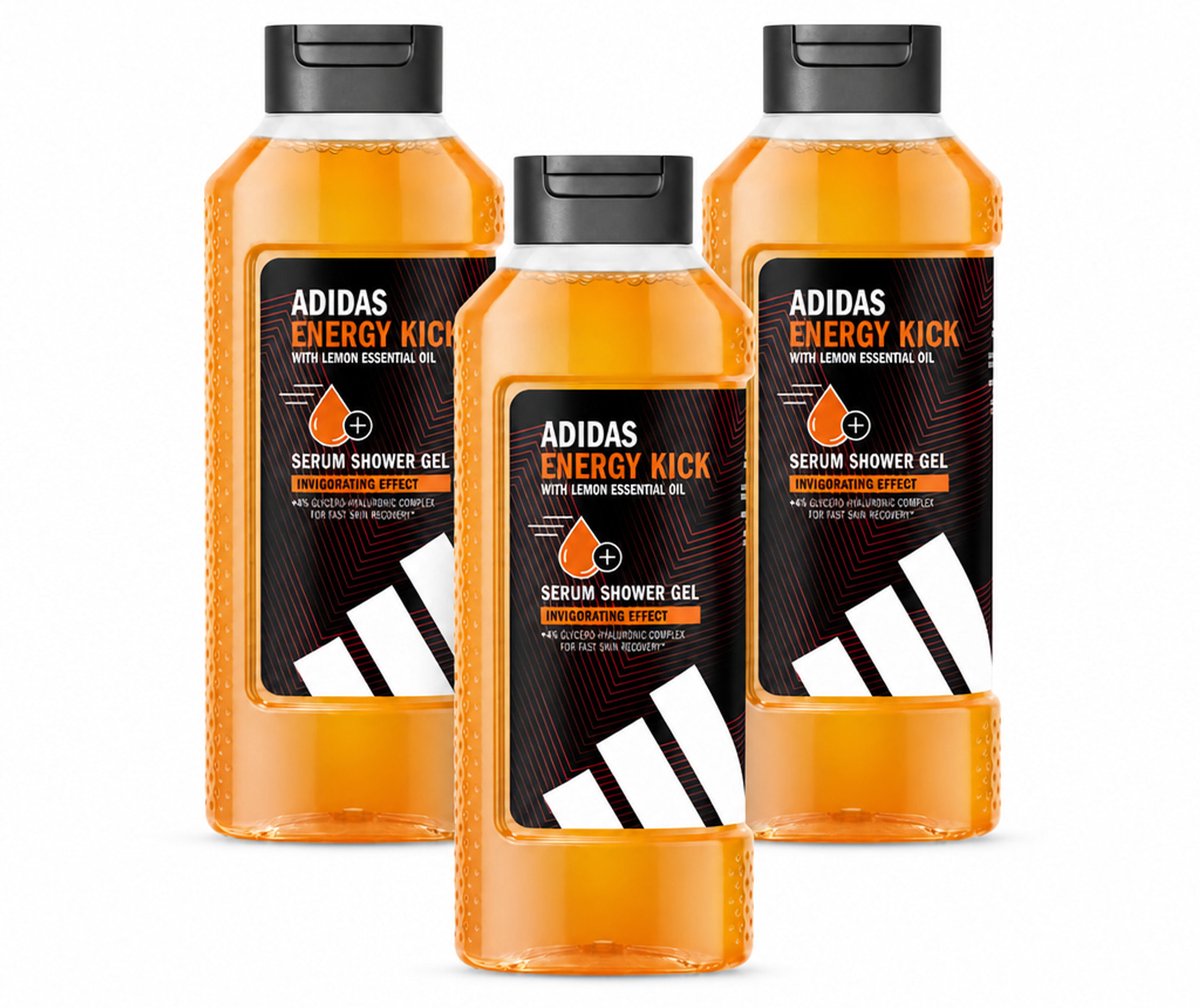 3 x Adidas – Douchegel – Active Skin & Mind Energy Kick – 400 ml - Voordeelverpakking - 3 stuks