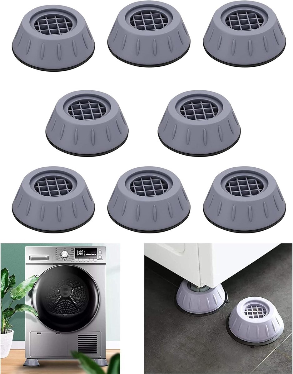 Anti vibratiematten wasmachine - Zwart - Universele rubberen trillingsvoeten - Verstelbaar en antislip - Voor huishoudelijke apparaten en meubels