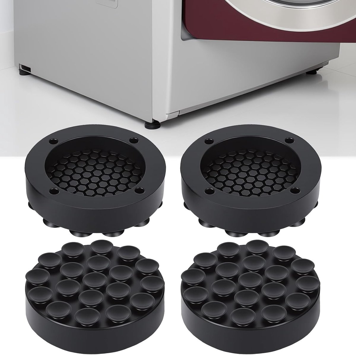 Anti vibratiematten wasmachine - Zwart - 62 mm diameter - Silicone en kunststof - Voor huishoudelijke apparaten