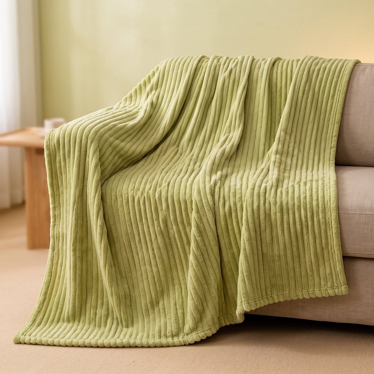 Cheqo Fleece Deken - Plaid - Fleece Plaid met Ribstof - Woondeken - Knuffeldeken - Bankdeken - Plaid voor Bank - Grand Foulard - Sprei - Heerlijk Zacht en Warm - Groene Plaid - Deken voor Bed en voor Woonkamer - Fleece Blanket