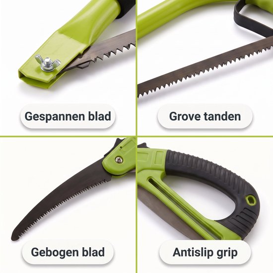 Cheqo® Takkenzaag Set van 2 - Beugelzaag - Snoeizaag - Boomzaag - Takkenzaag - Handzaag - Opvouwbare Zaag - Inklapbare Zaag - Boogzaag - IJzerzaag - Houtzaag - Tuinzaag - Vouwzaag - Tuingereedschap voor Takken Snoeien - Zaag - Groen — afbeelding 4