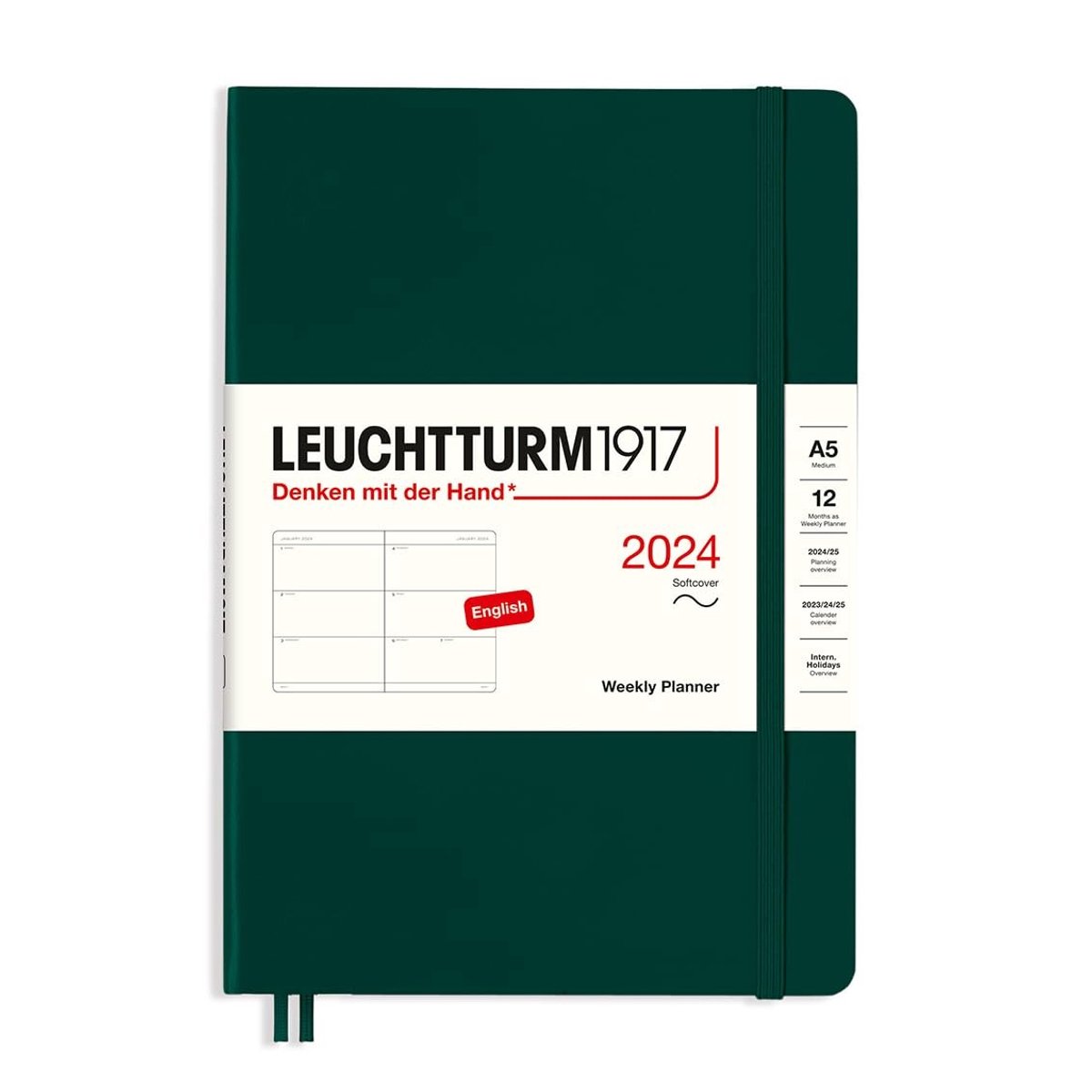 Elzusha - Weekkalender Softcover A5 2024 in Bosgroen