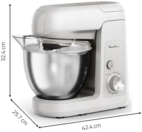 Moulinex Bake Partner QA523B10 keukenmachine 1100 W 4,6 l Roestvrijstaal, Wit van Moulinex — afbeelding 2