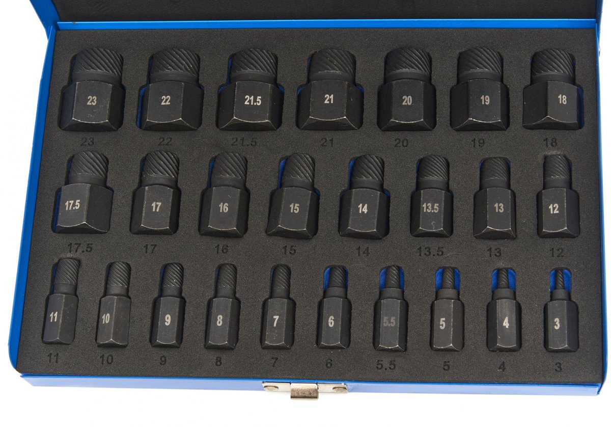 HBM 25-delige multi-spline schroefextractorset staal 42CrMo