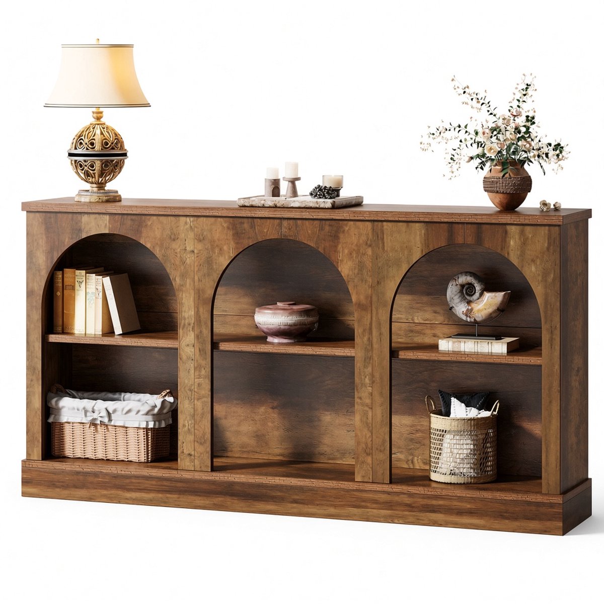 Mura Bijzettafel - Sidetable - Wandtafel - TV Meubel - Haltafel - Gangkast - Gangtafel - 6 Opbergruimte - 160cm Lang - Bruin
