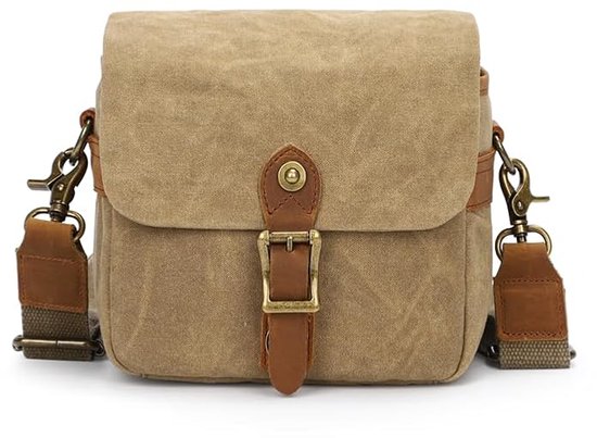Retro canvas cameratas Geschikt voor spiegelreflexcamera's – stevige beschermhoes Geschikt voor camera's en lenzen – waterdicht – schoudertas, Geschikt voor fotografie, wandelen, schieten en reizen (khaki)