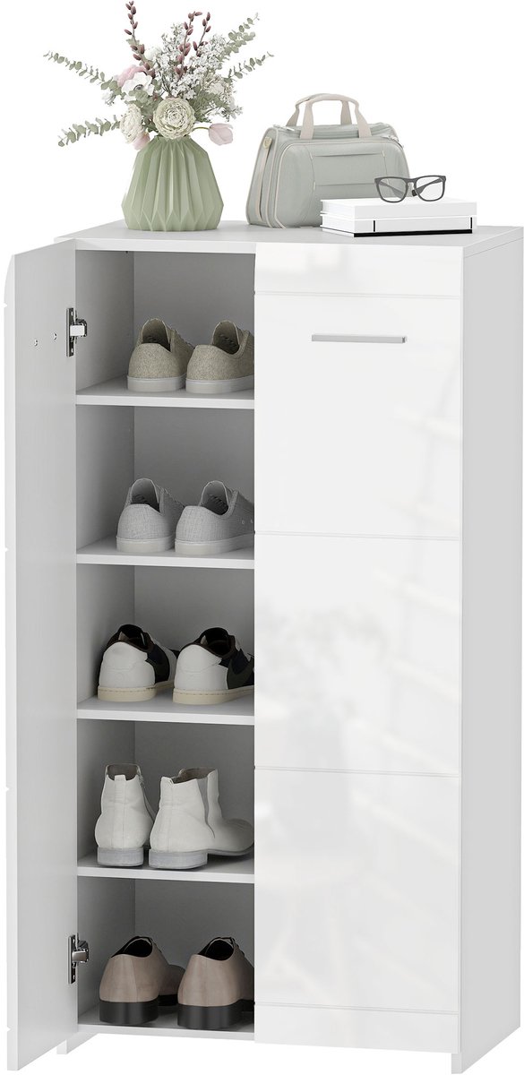 Schoenenkast 2 deuren - Schoenenrek - 5 lagen - Tot 10 Paar Schoenen - Wit
