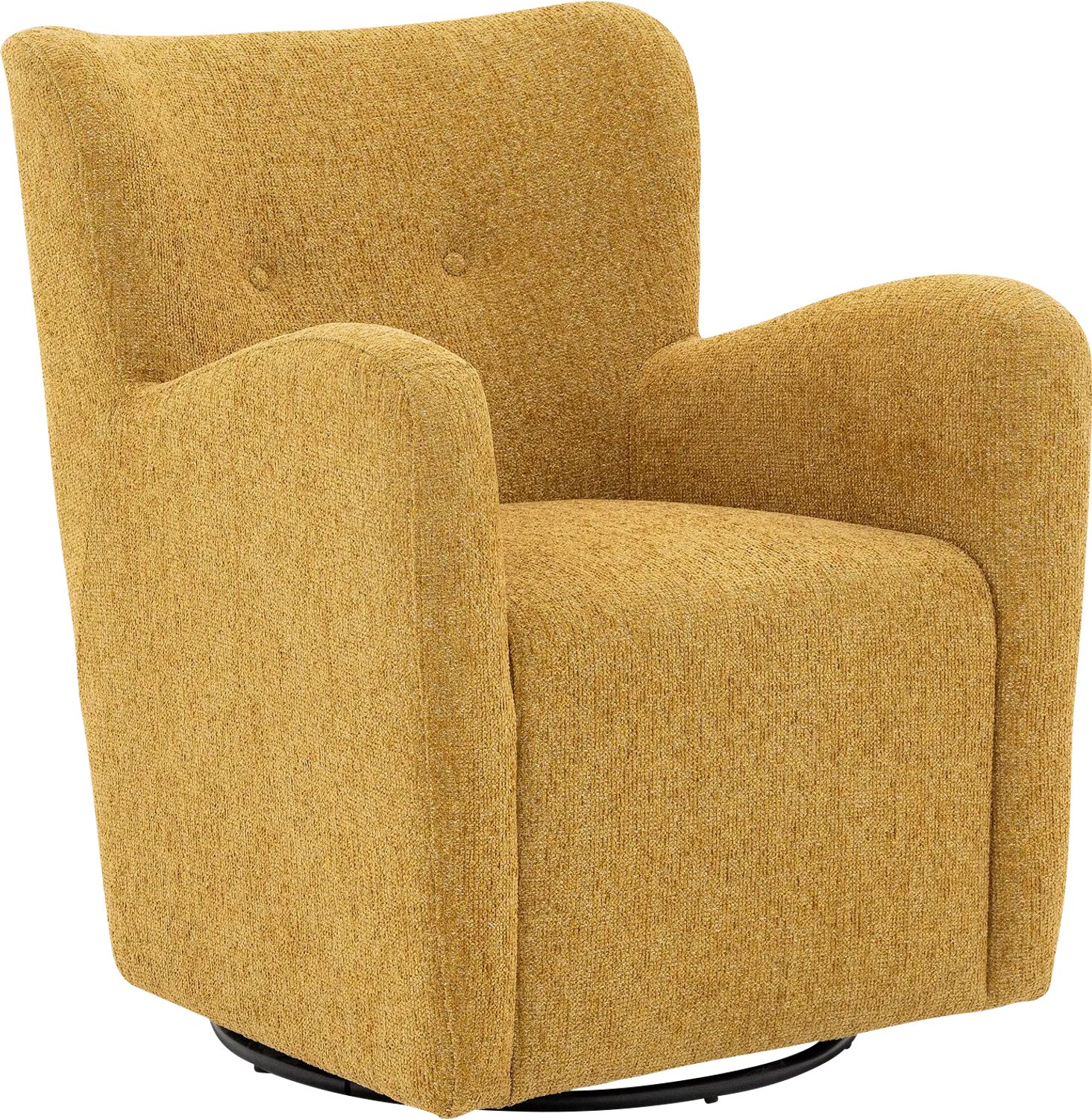 Goossens Draaifauteuil Brownie - Stof - Geel - Draaibaar - Met Armleuning stof gemeleerd grof geweven okergeel