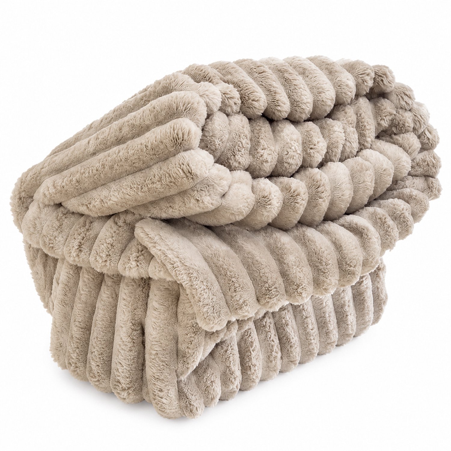SWGOTA Kaki gestreepte plaid 70 x 100 cm, wasbare polyester pluche deken voor bank en kantoor