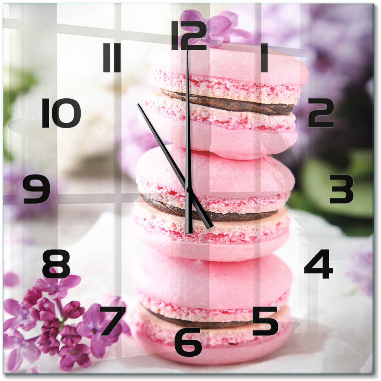 TULUP Wandklok - Cookies Wandklok Glas Decoratie - 60x60 cm - Roze Gekleurde Glazen Klok - Zwarte handen - Vierkante Klok - Klok Glas Met Opdruk - Moderne Wandklok Glas