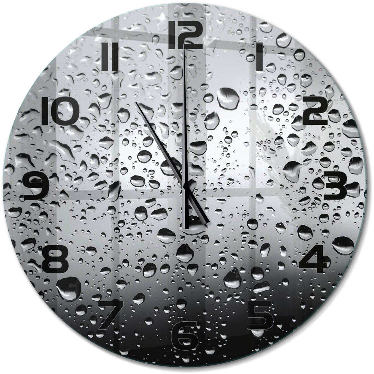 TULUP Wandklok - Waterdruppels Glazen Wandklok Design - fi60 cm - Grijs Klok Glas Met Opdruk - Zwarte handen - Ronde Klok - Wandklok Glas Met Motief - Decoratieve Glazen Klok