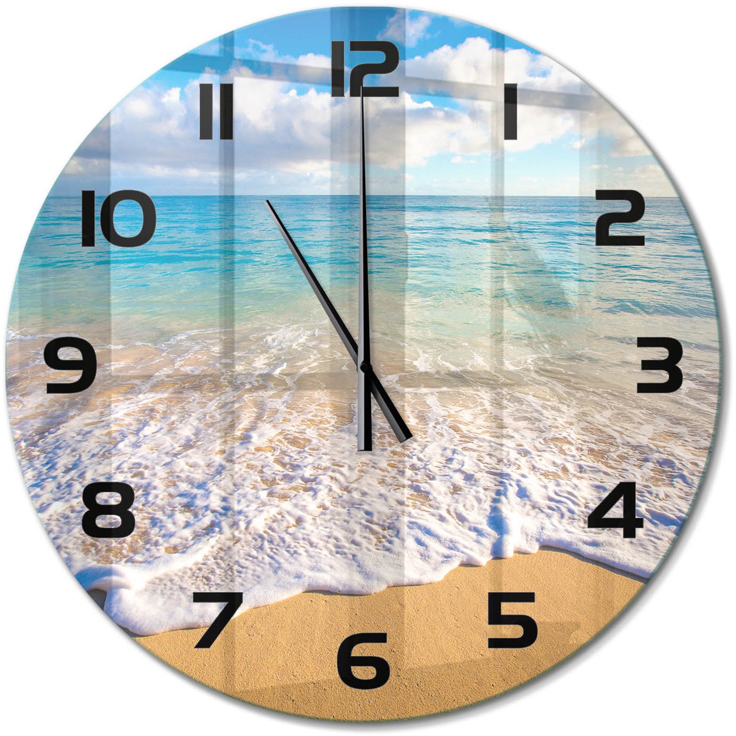 TULUP Wandklok - Hawaiiaans strand Wandklok Glas Met Motief - fi60 cm - Blauw Decoratieve Glazen Klok - Zwarte handen - Ronde Klok - Gekleurde Glazen Klok - Glazen Klok Met Print