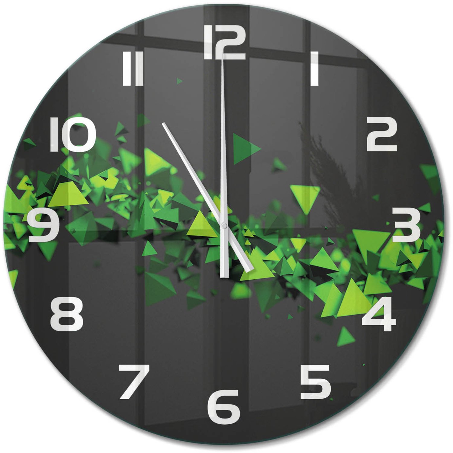 TULUP Wandklok - Geometrische golf Glazen Klok Met Print - fi60 cm - Groente Wandklok Glas Met Motief - Witte handen - Ronde Klok - Wandklok Glas Decoratie - Gekleurde Glazen Klok