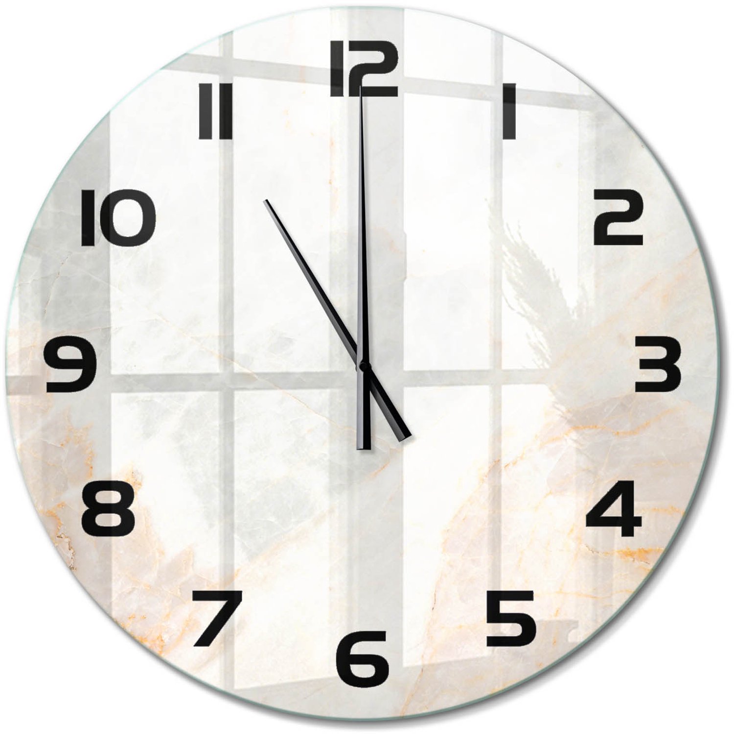 TULUP Wandklok - Marmer Moderne Wandklok Glas - fi60 cm - Beige Wandklok Glas Decoratie - Zwarte handen - Ronde Klok - Glazen Wandklok Design - Klok Glas Met Opdruk