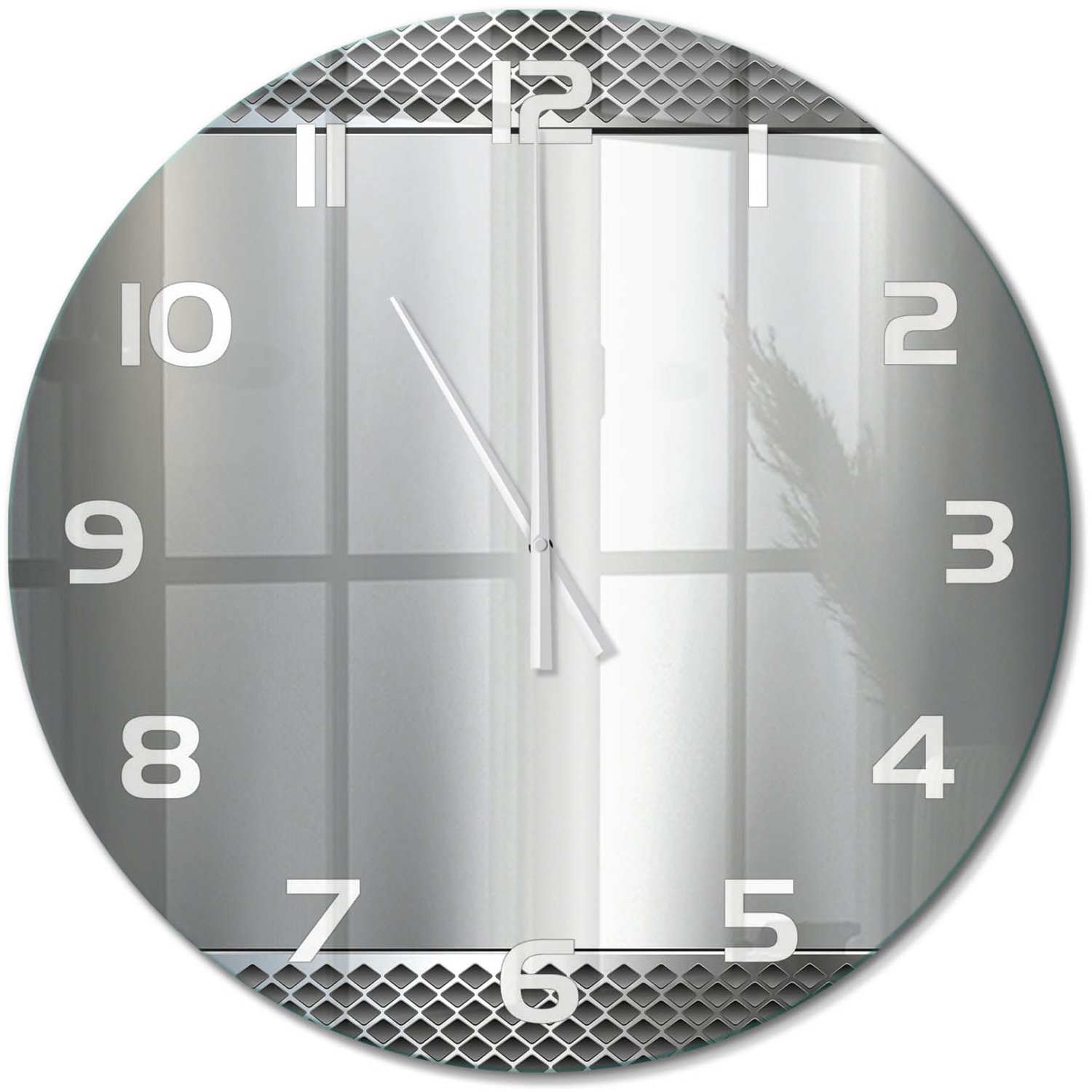 TULUP Wandklok - Metalen achtergrond Wandklok Glas Met Motief - fi60 cm - Zilver Decoratieve Glazen Klok - Witte handen - Ronde Klok - Gekleurde Glazen Klok - Glazen Klok Met Print
