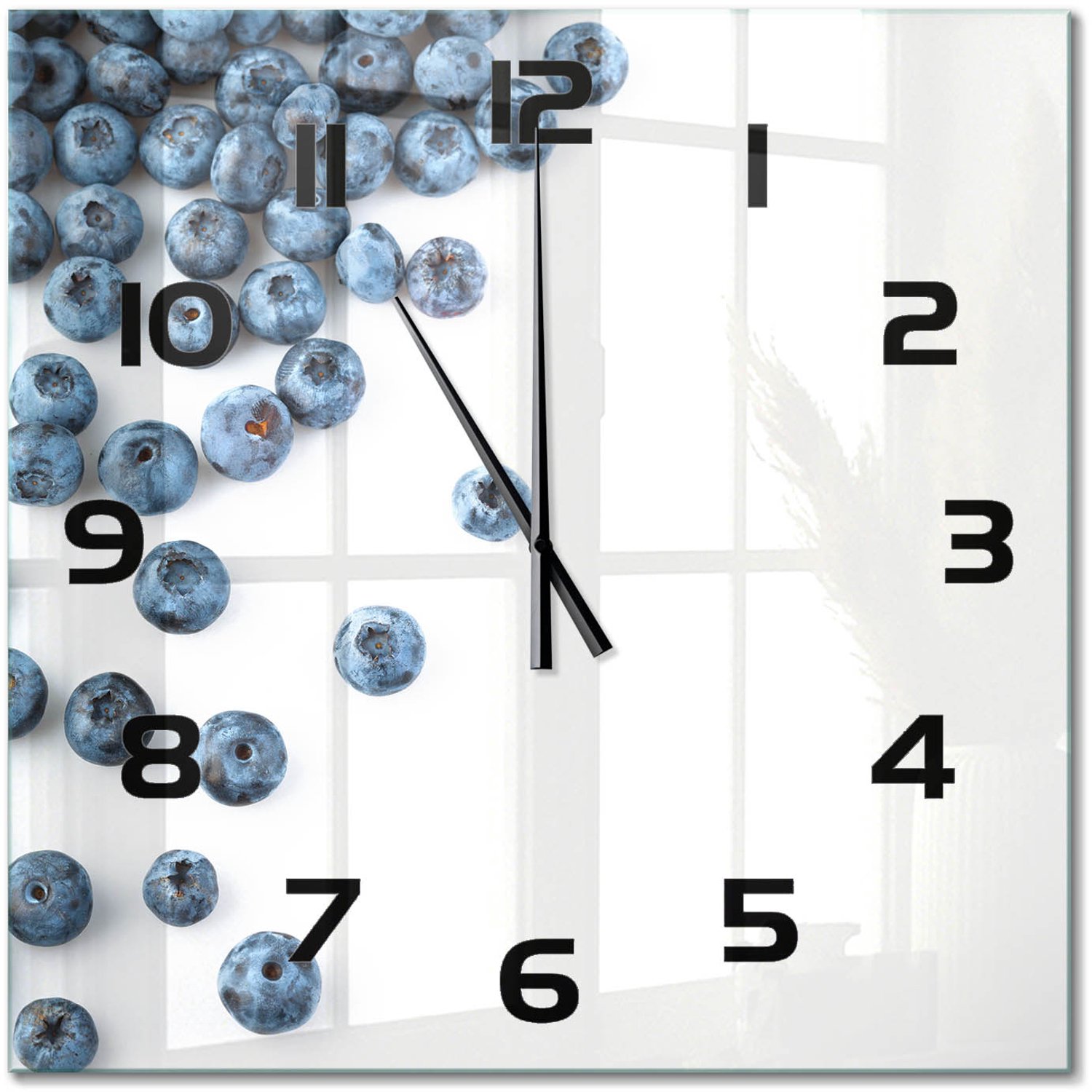 TULUP Wandklok - Bosbessen Wandklok Glas Decoratie - 60x60 cm - Blauw Gekleurde Glazen Klok - Zwarte handen - Vierkante Klok - Klok Glas Met Opdruk - Moderne Wandklok Glas