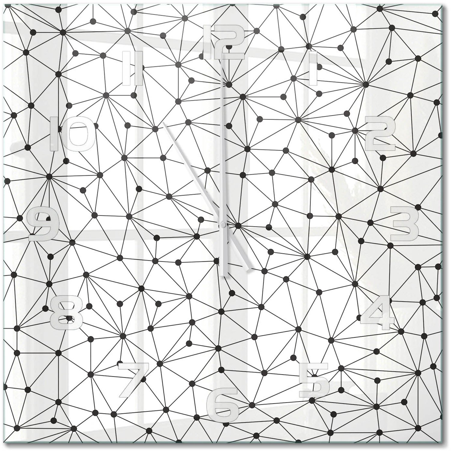 TULUP Wandklok - Lijnen en cirkels Gekleurde Glazen Klok - 60x60 cm - Zwart-wit Glazen Klok Met Print - Witte handen - Vierkante Klok - Moderne Wandklok Glas - Wandklok Glas Decoratie