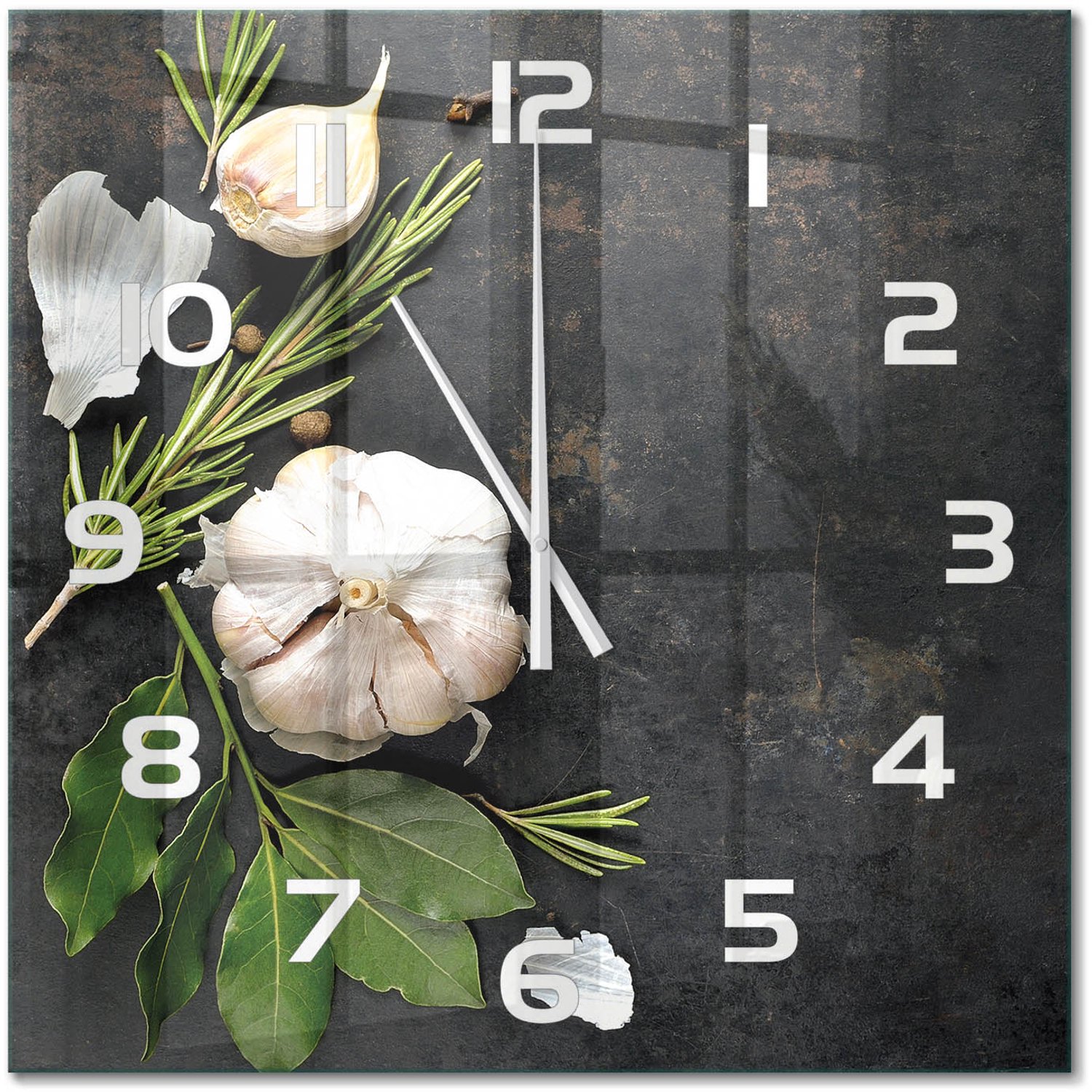 TULUP Wandklok - Knoflook Wandklok Glas Met Motief - 60x60 cm - Wit Decoratieve Glazen Klok - Witte handen - Vierkante Klok - Gekleurde Glazen Klok - Glazen Klok Met Print