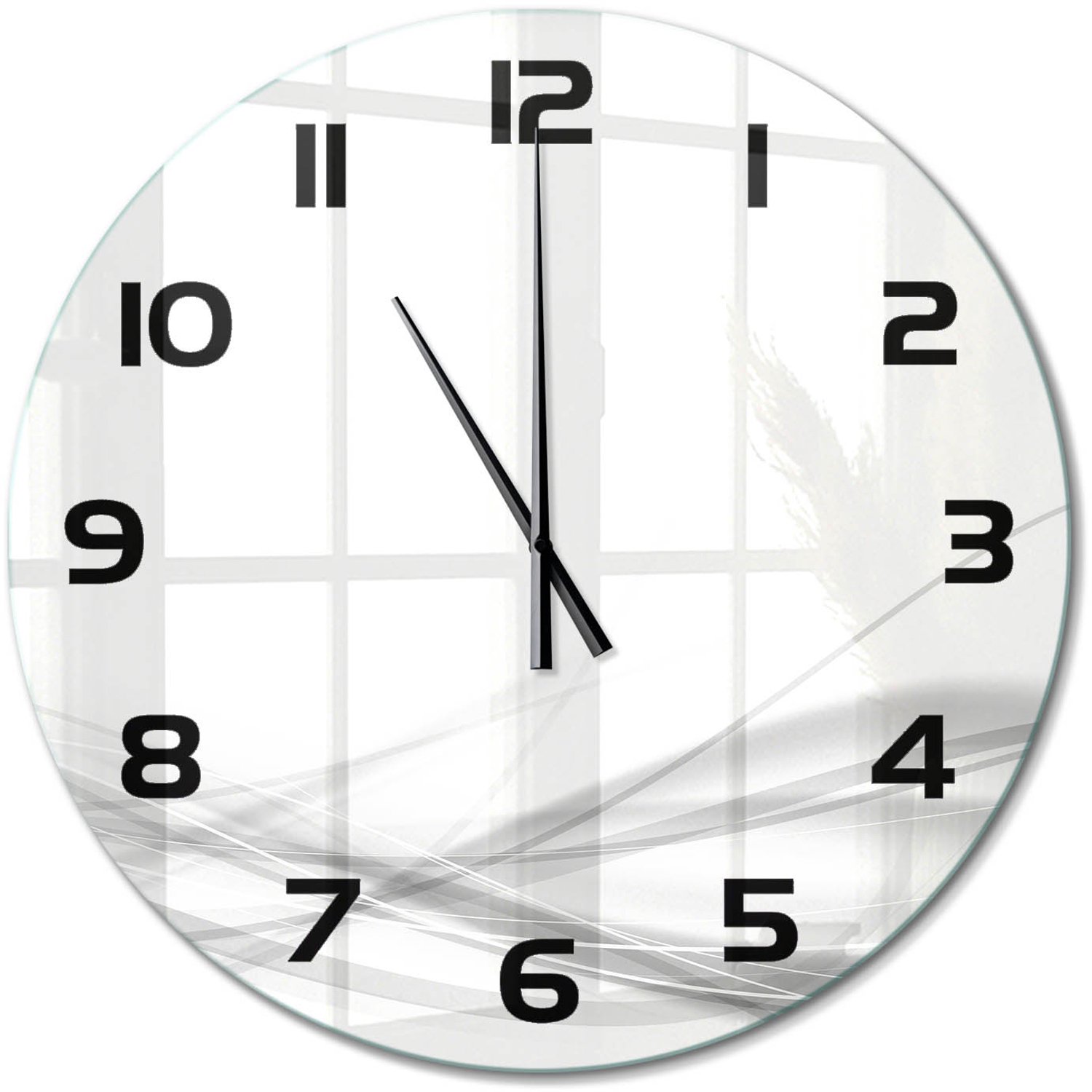 TULUP Wandklok - Golfabstractie Moderne Wandklok Glas - fi60 cm - Wit Wandklok Glas Decoratie - Zwarte handen - Ronde Klok - Glazen Wandklok Design - Klok Glas Met Opdruk