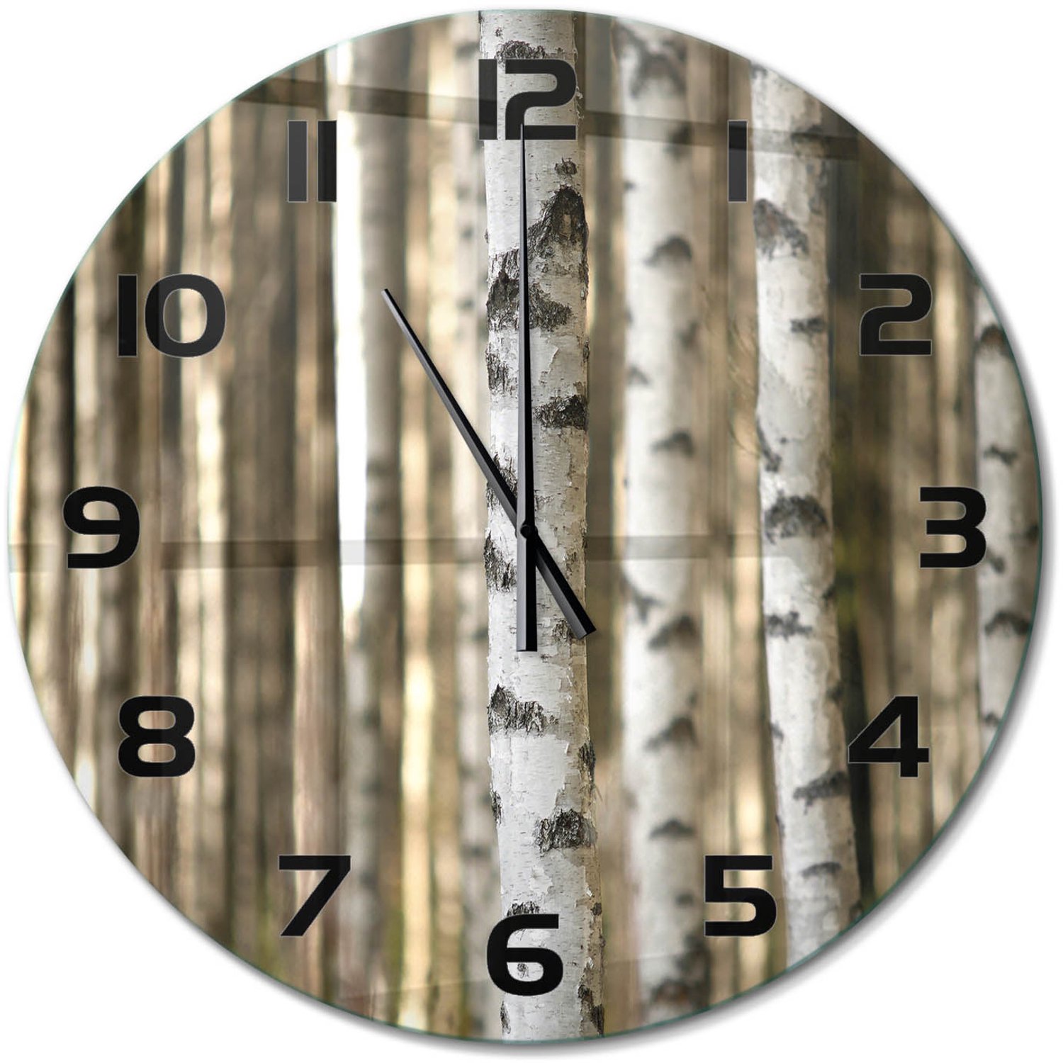 TULUP Wandklok - Berken Moderne Wandklok Glas - fi60 cm - Wit Wandklok Glas Decoratie - Zwarte handen - Ronde Klok - Glazen Wandklok Design - Klok Glas Met Opdruk