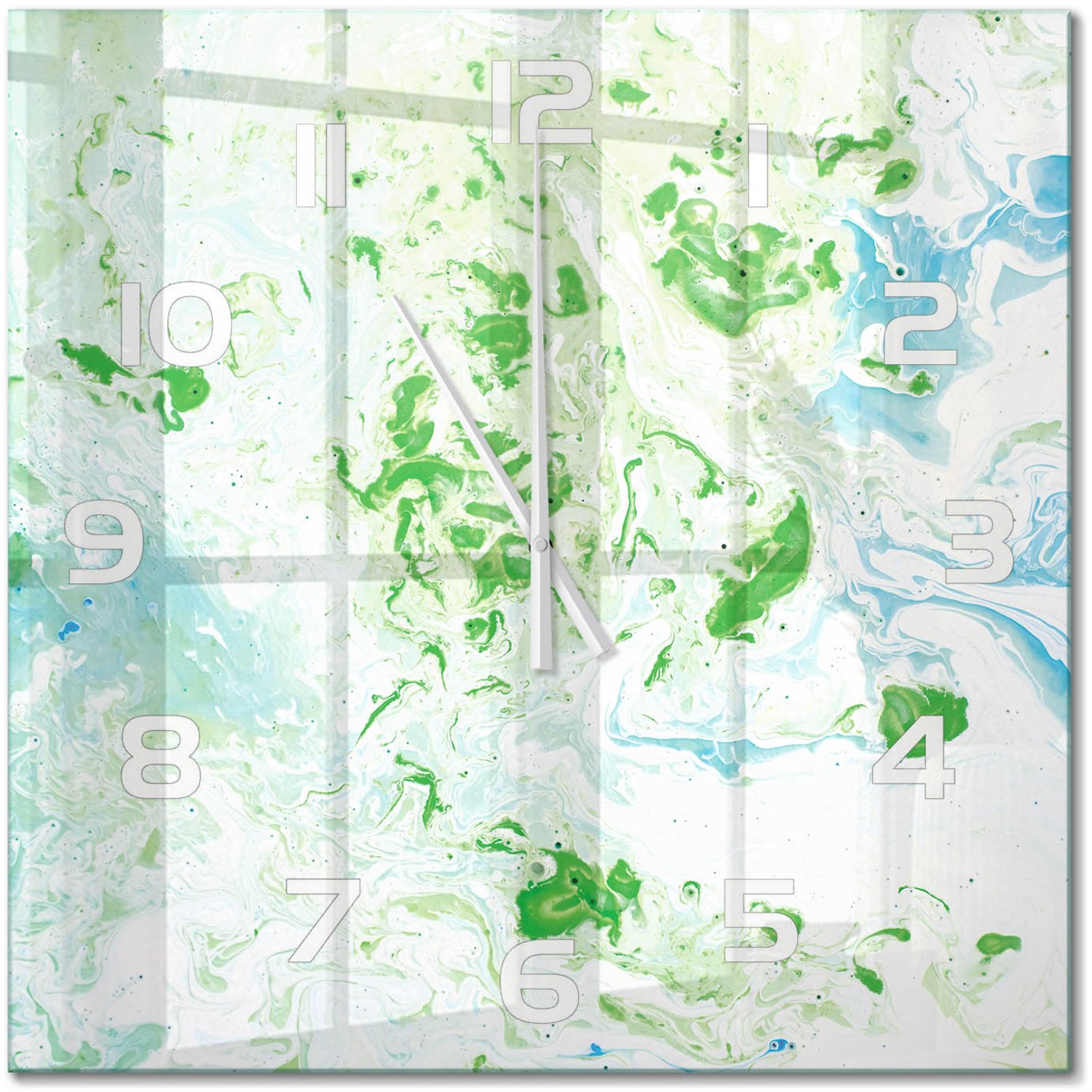 TULUP Wandklok - Abstracte achtergrond Moderne Wandklok Glas - 60x60 cm - Groente Wandklok Glas Decoratie - Witte handen - Vierkante Klok - Glazen Wandklok Design - Klok Glas Met Opdruk