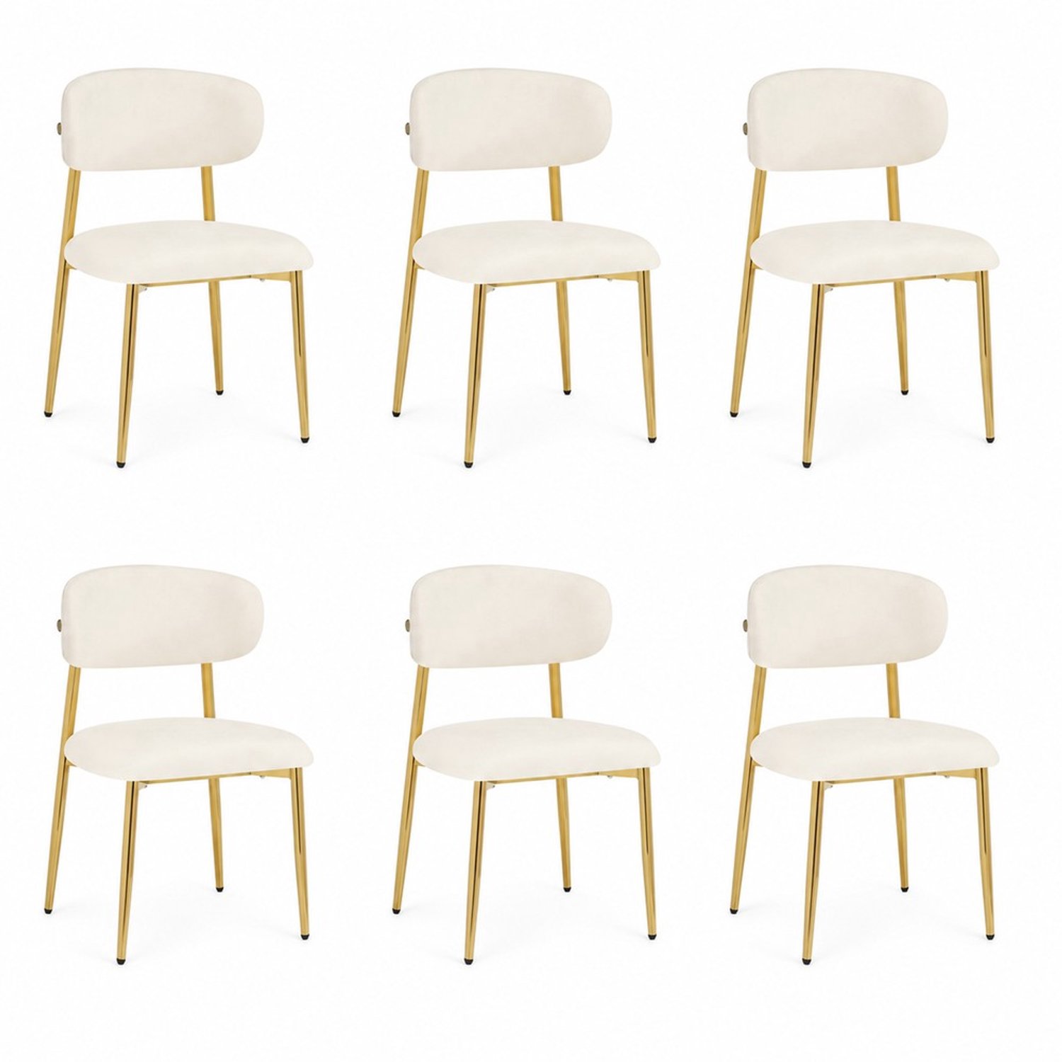 KOMHTOM 6 stuks moderne eetkamerstoelen, gestoffeerde stoelen met hoogteverstelling, goudkleurig frame, draagvermogen tot 125 kg, voor eetkamer, keuken (wit)