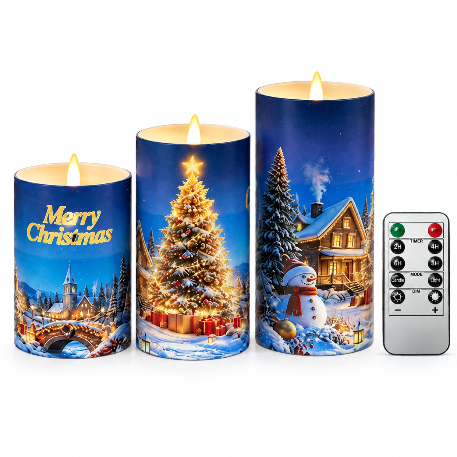 SWGOTA led kaarsen, set van 3 met blauwe kerstdecoratie en afstandsbediening, zonder batterijen