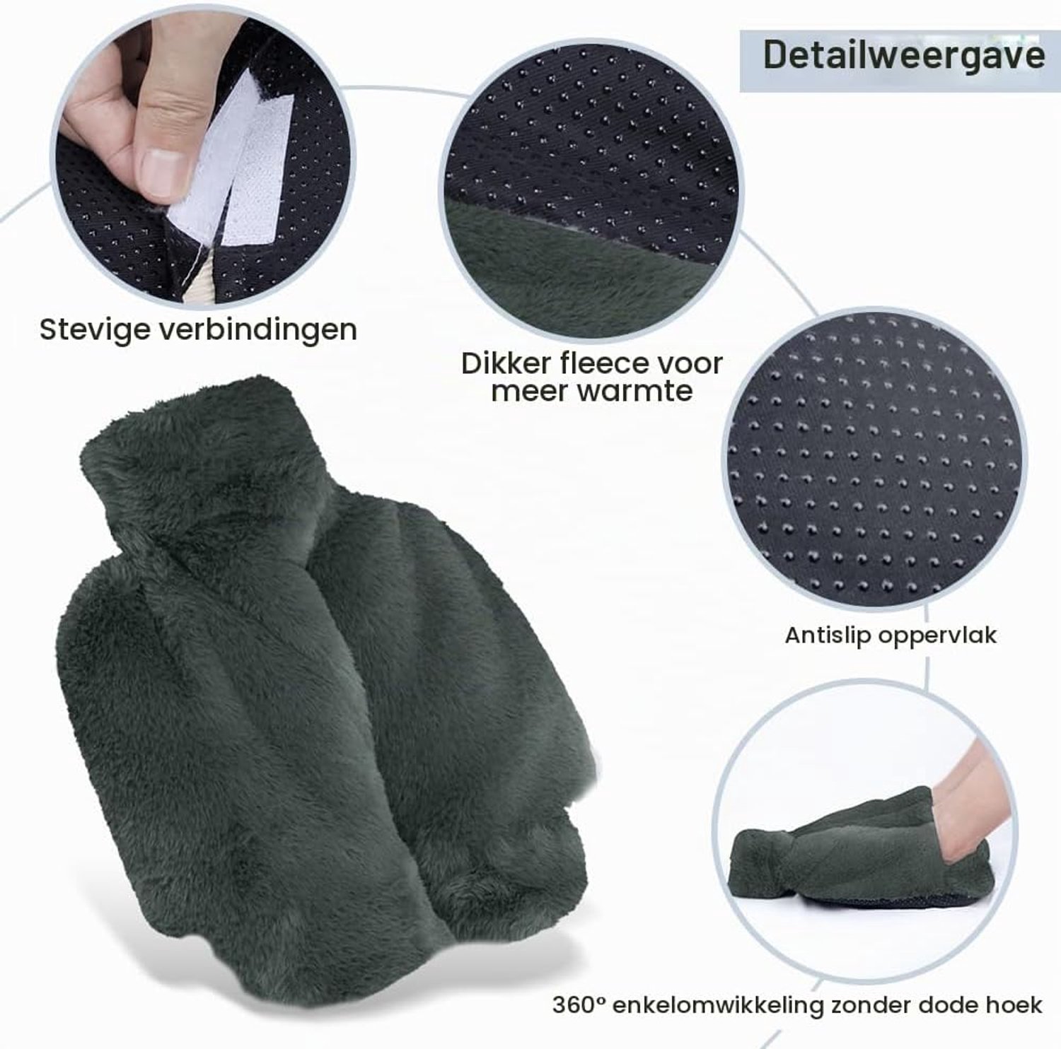 Kruik met Nordic Fur hoes - Warmwaterkruik Handwarmer - Voetenwarmer - 2L Inhoud - Verwarmende Zachte Warmwaterkruik – Warmtekruik - Cadeau voor haar, vrouw, vriendin - Warmwaterkruik voor Pijnverlichting en Ontspanning - grijs – foto 5