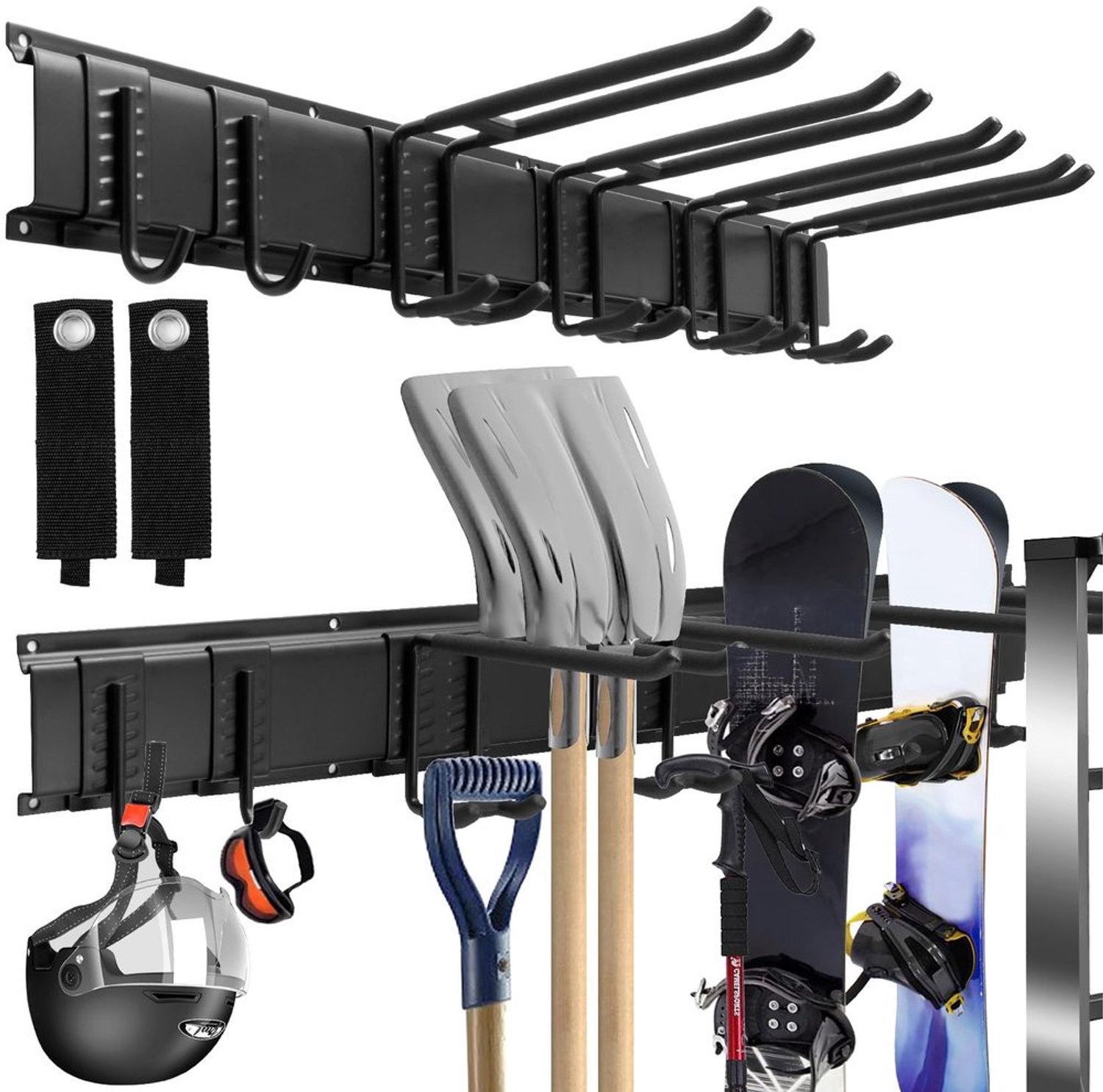 Wandgemonteerde Tuingereedschap Organizer - Met 6 Verstelbare Haken en 2 Straps