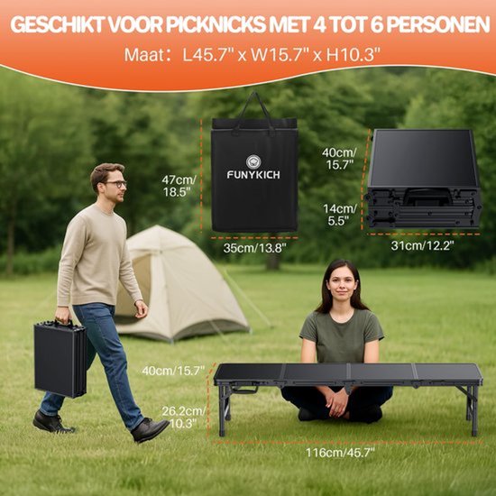 1,16m lage opvouwbare picknicktafel (116x40x26cm), dikkere aluminium poten strandtafel met handvat en draagtas, lichtgewicht kleine campingtafel voor picknick, strand, camping, feest, zwart — afbeelding 4
