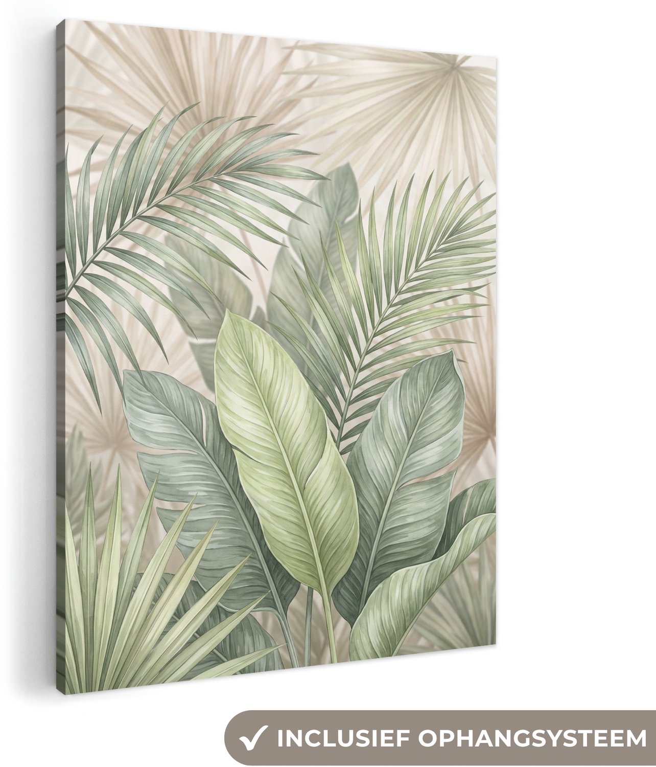 Canvas schilderij 90x120 cm - Exclusieve wanddecoratie Planten - Tropisch - Bladeren - Groen - Natuur - Muurdecoratie woonkamer - Slaapkamer decoratie - Kamer accessoires - Schilderijen op canvas groot XXL