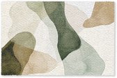 Abstracte deurmat met organische vormen in groen, beige en wit op een witte achtergrond.