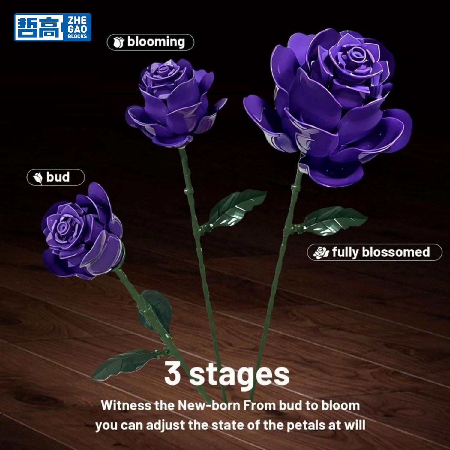 Zhe Gao 11542 Paarse Rozen BIoemen Boeket bouwset | Botanical Flowers Collection 2026 modelbouw | Classic Creator speelgoed bouwpakketten voor volwassenen & kinderen | kunstbloemen niet geschikt voor lego | bouwdoos met 759 bouwstenen — afbeelding 3