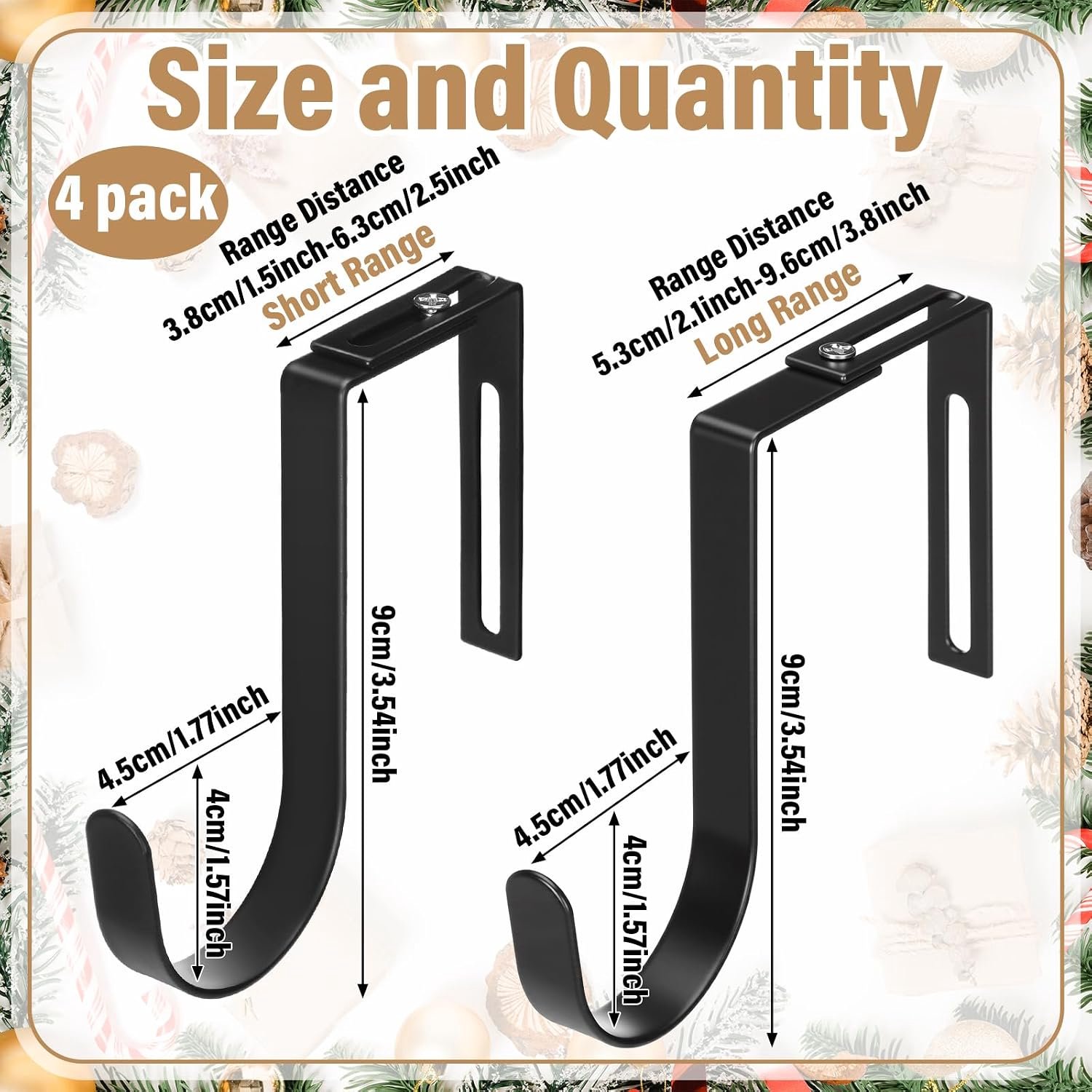 Kranshanger - 4 Stuks - Kerstkrans hanger - Verstelbaar - Deurhaken - Kranshaak - Kranshanger voor voordeur - Deurhaak voor Krans - Haken - Ophanghaken - Deurhanger - kerstkransen ophangen - voor deur voor kerstkransen, decoraties en haak – foto 2