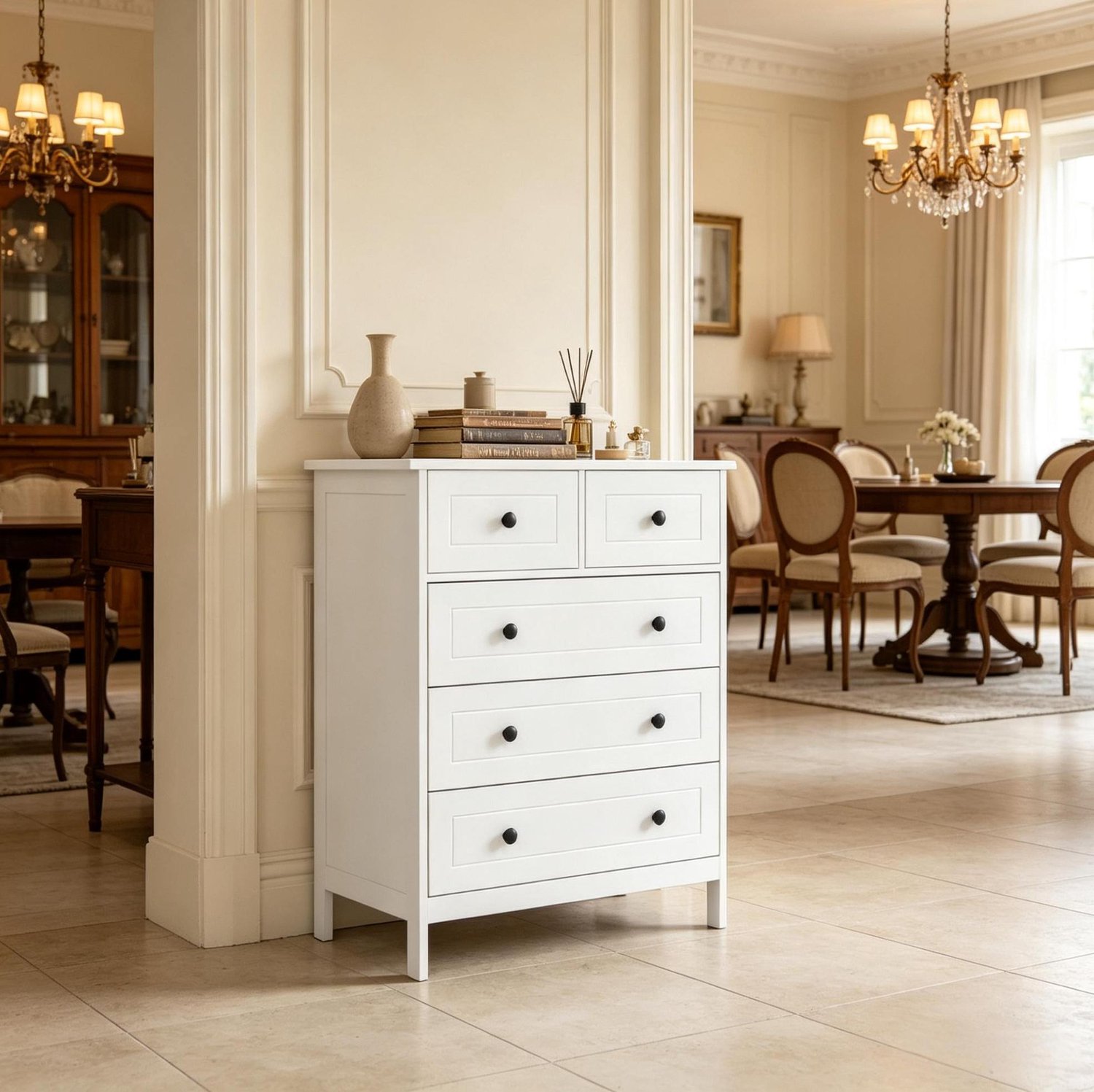 MODFU Ladekast - 5 Laden - Modern - MDF En Spaanplaat - Wit - 74 X 40 X 91 Cm