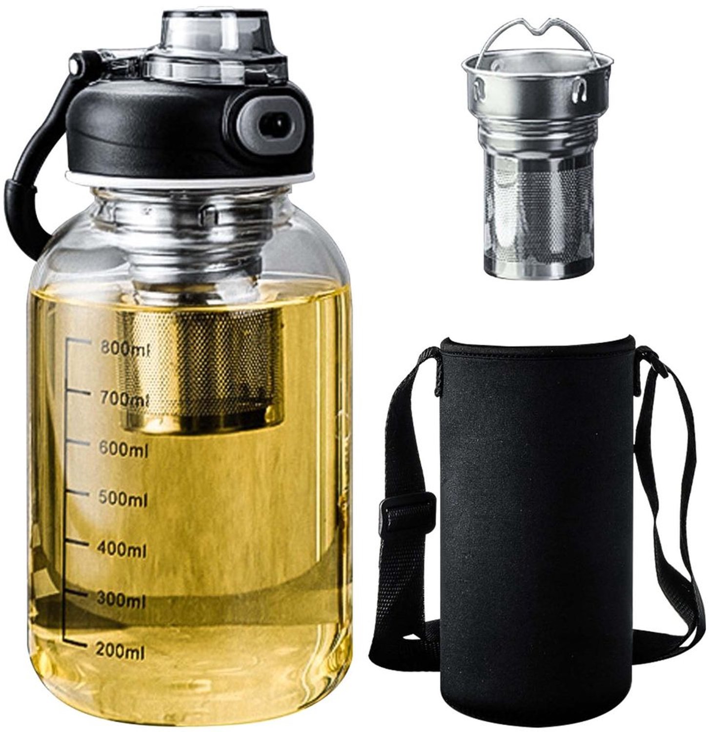 Grote glazen theefles met roestvrijstalen zeef - Hittebestendig borosilicaatglas