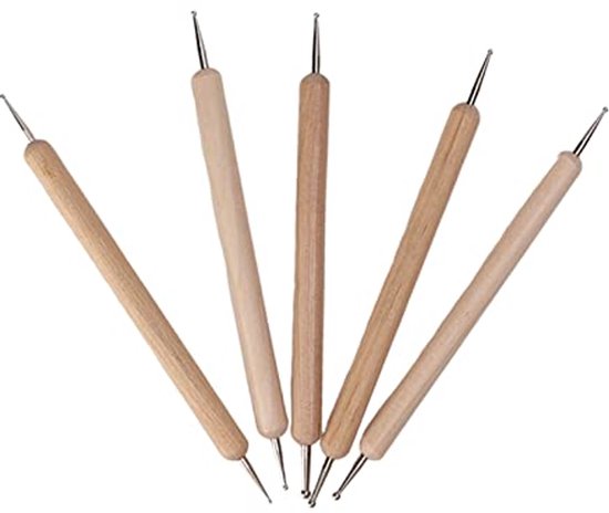 Dotting Stylus, 5 Stuks Double End Tracing Dotting Stylus Gravure Stylus Set, Gemaakt van Composiet Hout, Staal, voor Klei, Aardewerk en Meer met Ball Stylus Tool Set — afbeelding 5