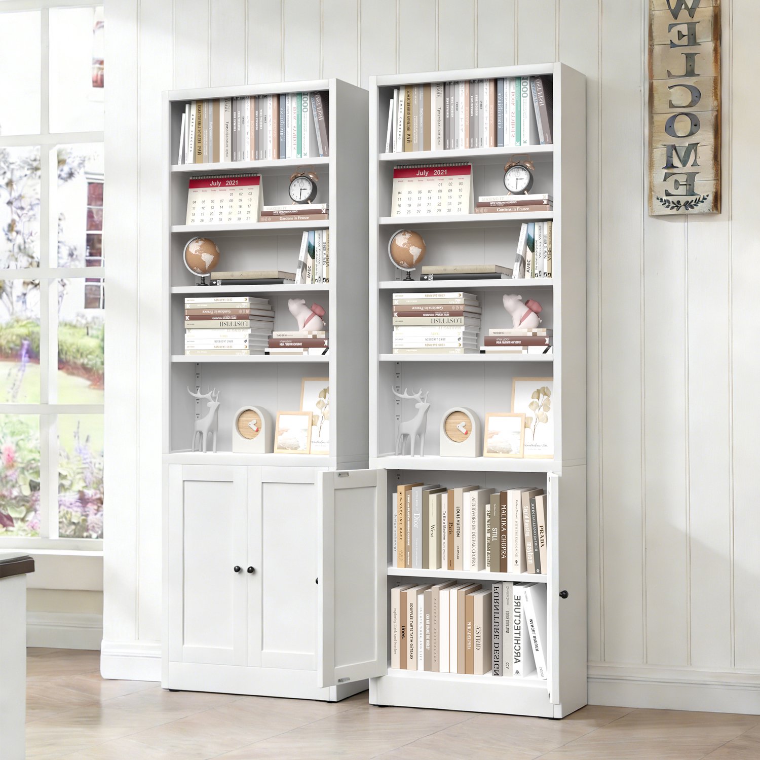 MODFU Boekenkast - 5 Verstelbare Planken - Industrieel - Metaal - Wit - 60 X 23,6 X 180 Cm